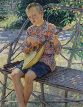 Nikolay Petrovich Bogdanov Belsky Painting - RETRATO DEL ARTISTA HIJO KLAUS EKHARDT Nikolay Bogdanov Belsky
